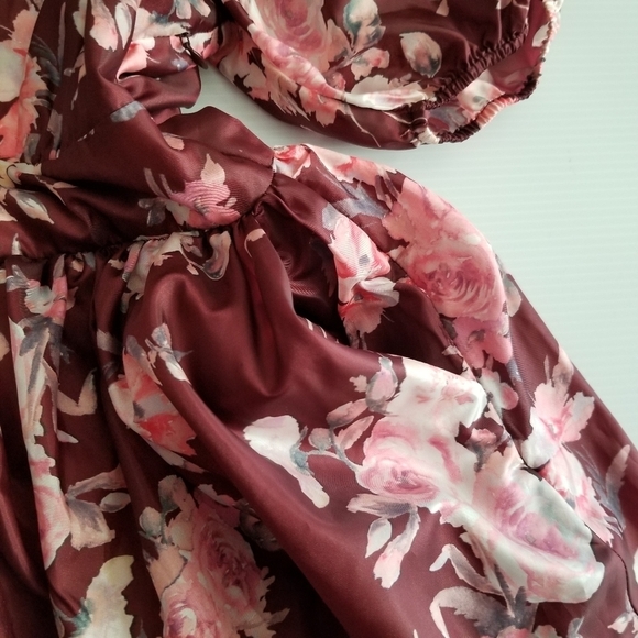 LOVESHACKFANCY Hansel Puff Mini Dress in Floral Oxblood - Picture 9 of 13